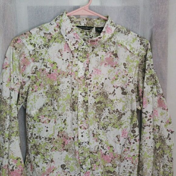 Eddie Bauer Shirt White Floral Button Front Long Sleeve Cotton Women's Size S - Picture 9 of 10